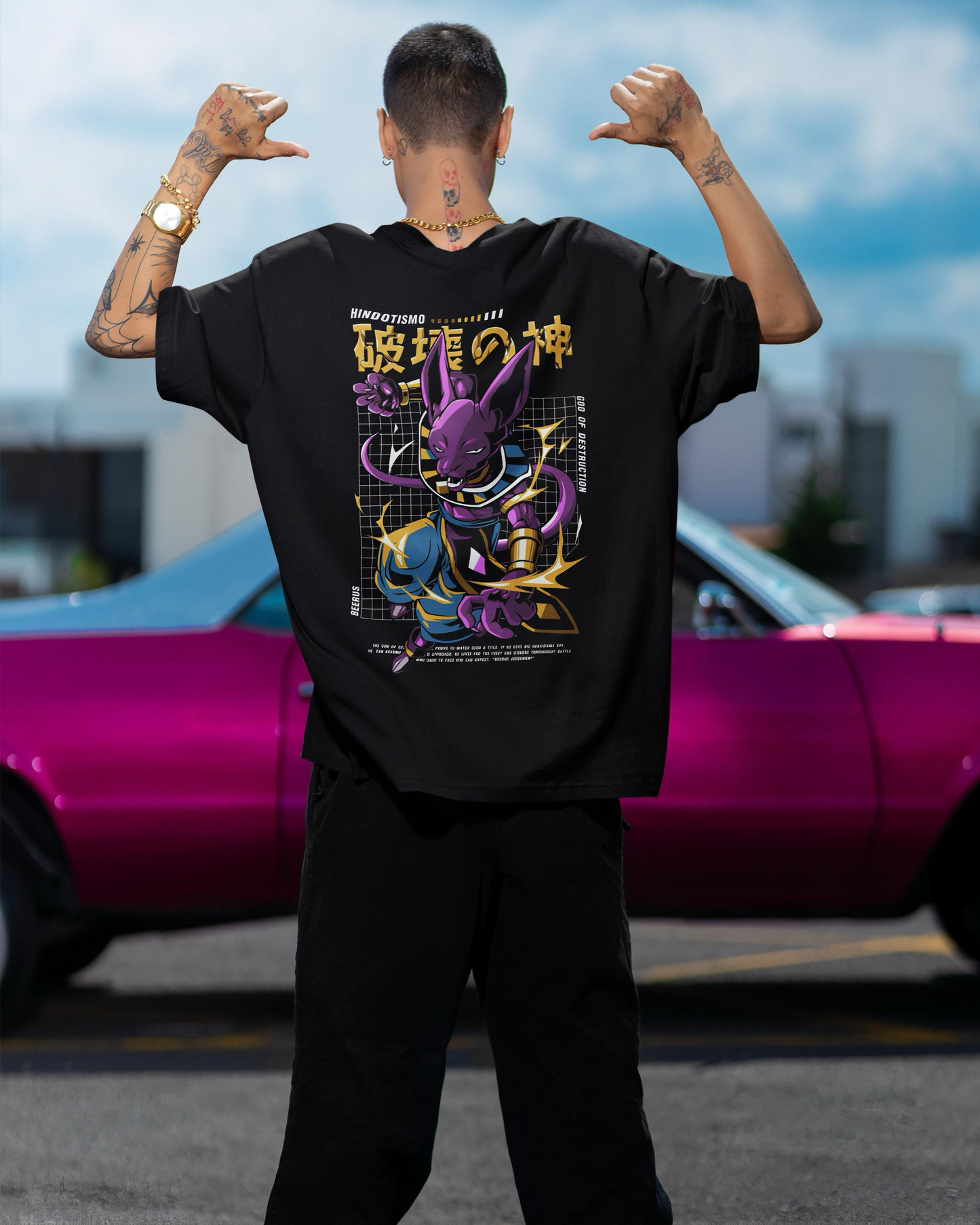 Cosmic Power: Beerus | Premium Oversized unisex black T-shirt